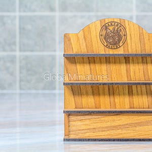 1:12 Scale Dollhouse Miniature Wooden Bakery Display Shelf - Customizable Laser Engraved Sign