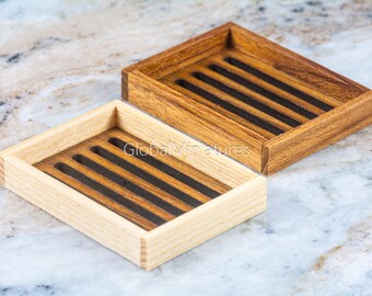 Miniature Wooden Slat Tray, 1:12 Scale, Dollhouse Serving Platter, Realistic Wood Accessory for Kitchen or Bath Scene