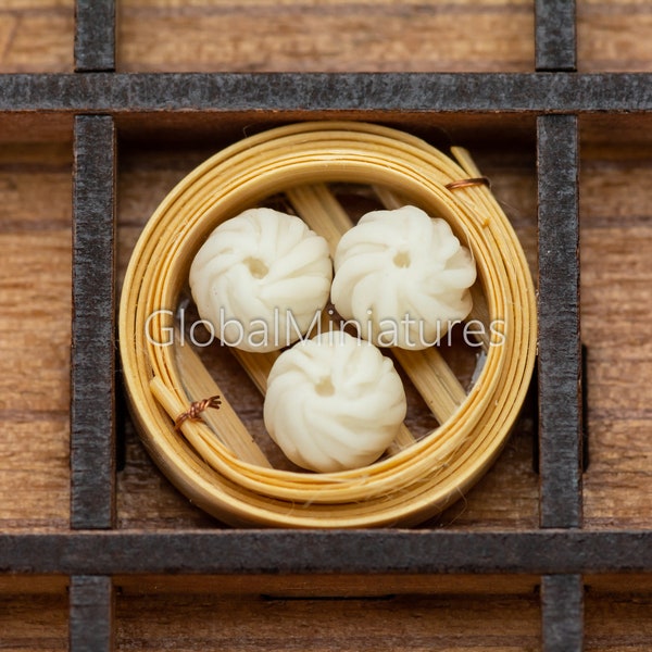 Dollhouse Miniatures Various Chinese Food Dim Sum on Bamboo Steamer - Steamed Bun [Xiao Long Bao]