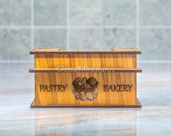 U-Shape DIY Bakery Counter Kit 1:12, Miniature Pastry Shop, Wooden Dollhouse Furniture with Engraved Logo