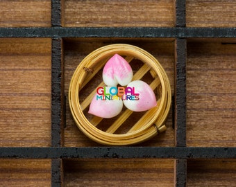 Dollhouse Miniatures Various Chinese Food Dim Sum on Bamboo Steamer - Peach-Shaped Steamed Bun