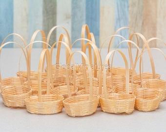 20pc/Set - Dollhouse Miniatures Handcrafted Bamboo Oval Wicker Basket with Holder