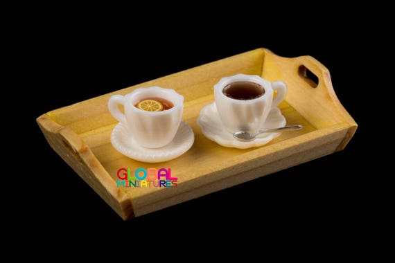 Dollhouse Miniatures White Plastic Cup of Lemon Tea and Round Saucer