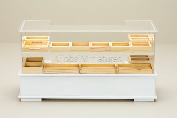 White Wood Perspex 3 Shelf Shop Display Dollhouse Miniatures Market Deco Bakery