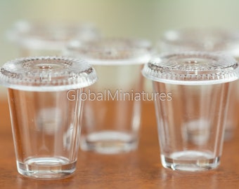 Miniature Clear Cups with Lids 1:6 Scale, Dollhouse Drink Supply, DIY Miniature Boba Tea Craft Component