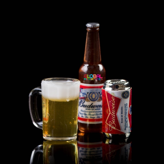 Set of 6 Cans of Beer Budweiser Dollhouse Miniatures Drink