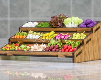 1:12 Scale Miniature Vegetable Stall, 15 Assorted Clay Vegetables, Dollhouse Market Decor