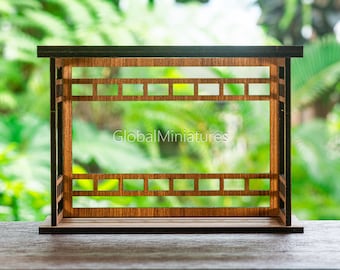 Dollhouse Miniatures 5-Pieces Knockdown Teak Plywood Wooden Porch Fairy Garden Diorama Decoration Outdoor Furnitures