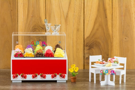 Display Wooden Acrylic Cooler Ice Cream Dollhouse Miniatures