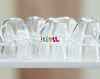 Dollhouse Miniatures Clear Plastic Square Coffee and Tea Cup with Handle Tableware Cafe Decorating - 1:10 Scale
