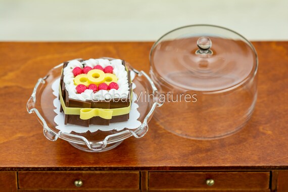 Dollhouse Miniatures Square Chocolate Cake With Milk Cream Etsy