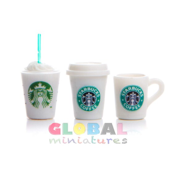 5 Pc Dollhouse Miniature Multicolored Starbucks Coffee Cups 1:6th Scale