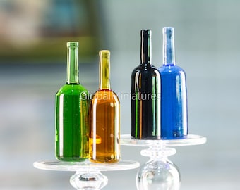 Miniature Color Glass Wine Bottle, 1:12 Scale, Dollhouse Bar Prop, Lounge Diorama Accessory