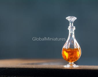 1:12 Scale Dollhouse Miniature Whiskey Bottle - Clear Glass Drop Shape with Removable Cap