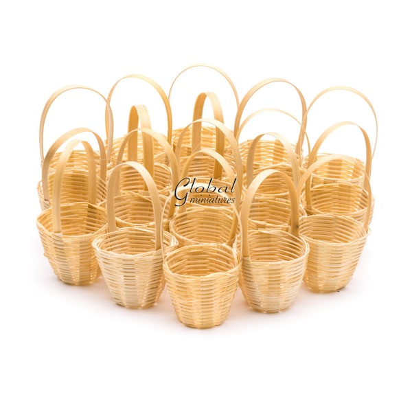 Set da 20 pezzi: kit di miniature per case delle bambole, cestino in vimini rotondo in bambù realizzato a mano con supporto