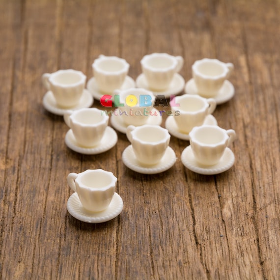 Dollhouse Miniatures White Plastic Cup of Lemon Tea and Round Saucer