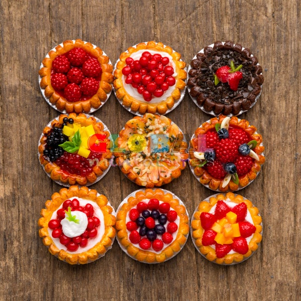 Dollhouse Miniatures Collection de framboises et cerises tarte aux fruits ronds et tarte bonbons Dessert Diorama Bakery Shop Décoration