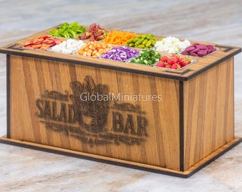 1:12 Scale Salad Bar Counter Set, Realistic Clay Vegetables, Wooden Buffet Decor