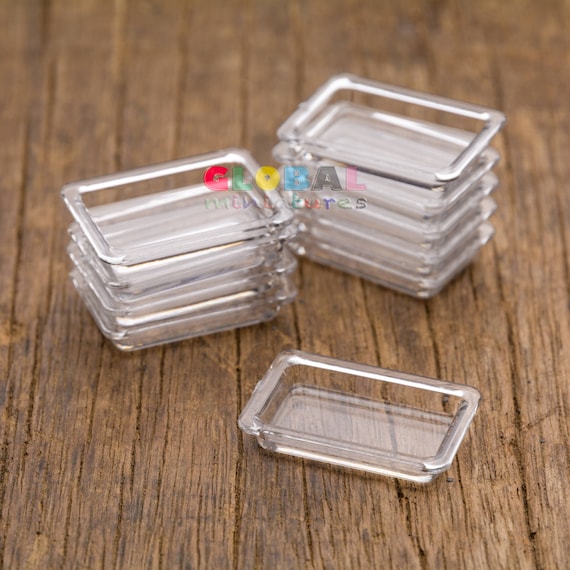Set of 10 Black Tray Plastic Container Dollhouse Miniatures Supply Food Fruit