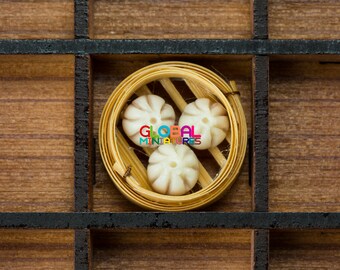 Dollhouse Miniatures Various Chinese Food Dim Sum on Bamboo Steamer - Steamed Bun