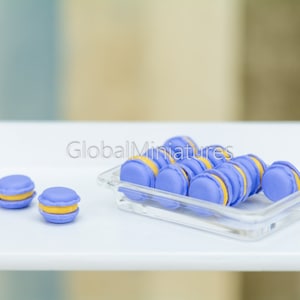 Dollhouse Miniatures Set of Purple Blue Lavender Macaron with Lemon Cream in Clear Plastic Tray Sweets Dessert Shop Decoration
