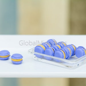 Dollhouse Miniatures Set of Purple Blue Lavender Macaron with Lemon Cream in Clear Plastic Tray Sweets Dessert Shop Decoration