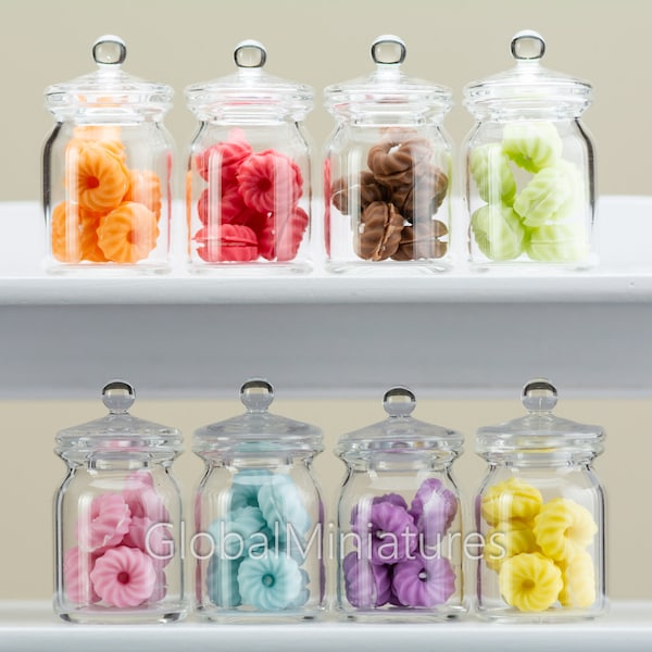 Dollhouse Miniatures Complete Collection of Glassware Crystal Clear Glass Jar with Removable Lid of Colorful Cream Filled Cookies Sandwich