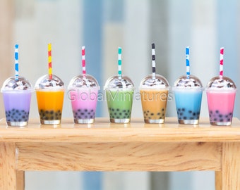 Realistic Bubble Tea 1:6 Scale, Miniature Boba Drink for Dollhouse, Barbie Food Accessory, Diorama Cafe Prop with Removable Lid