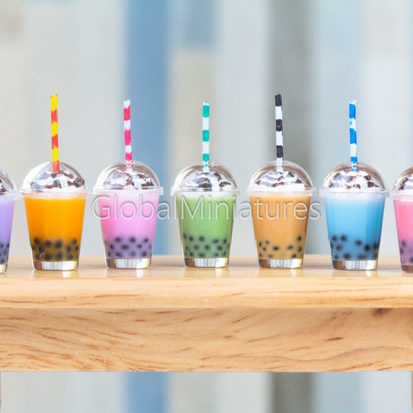 Dollhouse Miniatures Complete Collection Set of Clear Plastic Dome Cap Glass of Colorful Milk Shake Bubble Tea Cream Top (Colors Optional)