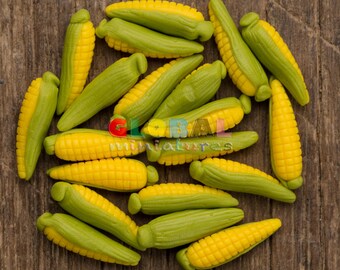 Miniature Three Ears of Fresh Corn w/Husk for DOLLHOUSE Miniatures1:12 Scale 