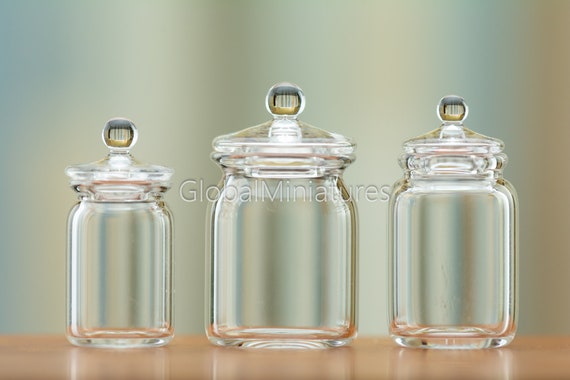 Set of 4 Tiny White Canister Cookie Jar with removable lid Dollhouse Miniatures