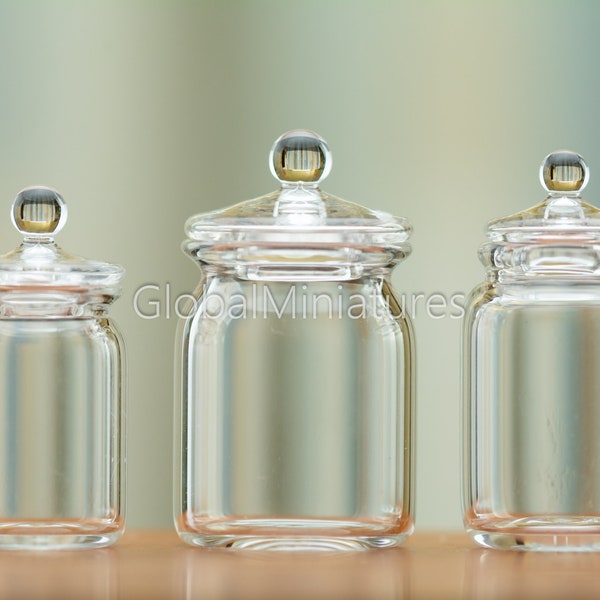 Dollhouse Miniatures Crystal Clear Glassware Glass Biscuit and Cookie Jar Bottle Canister with Removable Lid
