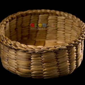 5&quot; Handmade Vintage Round Lattice Pattern Weaving Dried Water Hyacinth Wicker Basket Home Organizing Storage