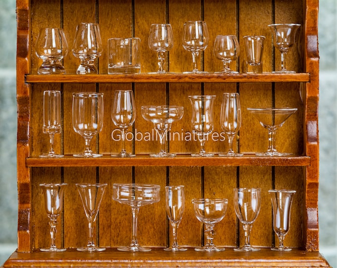 Featured listing image: Miniature Wine Glass Set, Dollhouse Barware Supply, 1:12 Scale Dining Room, Realistic Craft Component