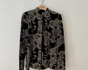 Vintage 90s Black & Gold Evening Jacket Jeanne Alexander Medium