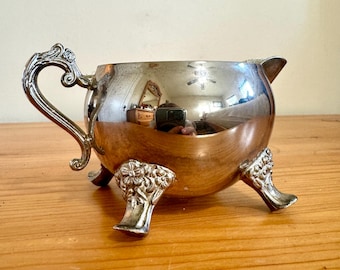 Vintage Elegant Silver footed Creamer with Ornate Handle International Silver Co