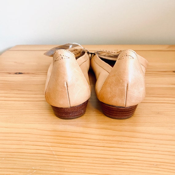 Vintage 1980s leather woven loafers flats tan bei… - image 4
