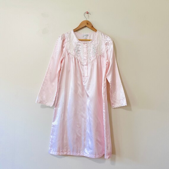 Vintage Nightgown Pink Satin Long 