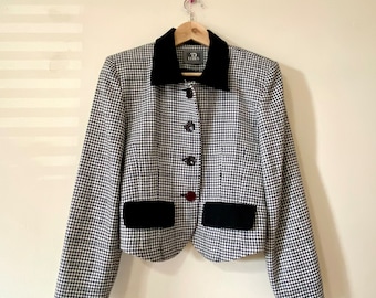 Vintage 90s houndstooth blazer suit jacket cropped small