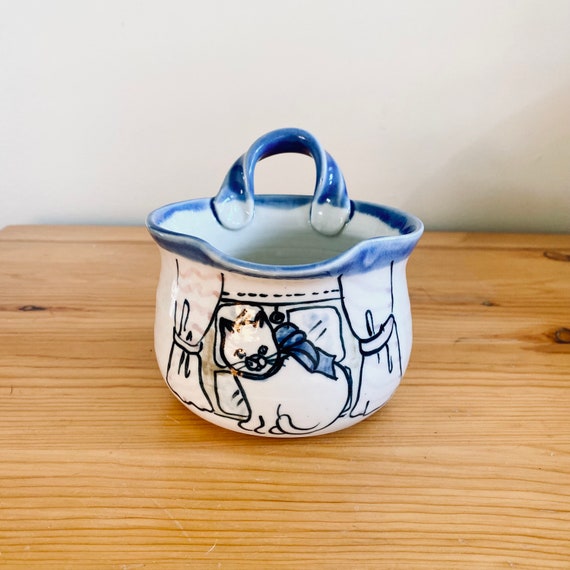 Vintage 1990s Country Cottage Cat Bowl Pottery Handmade Etsy
