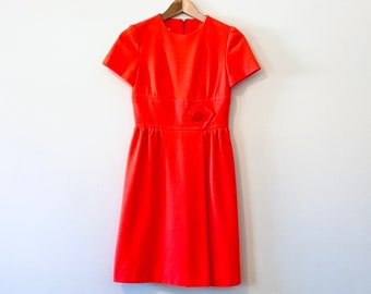 Vintage 1960s 60s bright orange red wool dress xs extra small - Mint Moon Shoppe