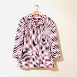 Vintage 70s Blazer Suit Jacket Polka Dot Red White Blue Petite Small