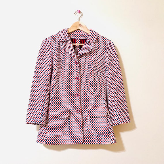 Vintage 70s Blazer Suit Jacket Polka Dot Red Whit… - image 1