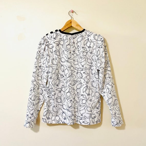 1950s White Multicolor Floral Blouse