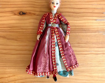 Vintage 50s Doll Russian Wear Travel Souvenir Toy Hard Plastic 7.5"