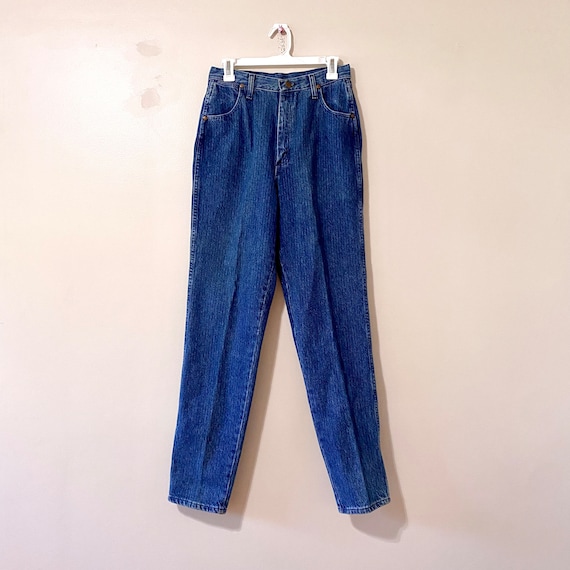 Vintage 80s Wrangler Jeans High Waisted Pin Stripe Blue Denim 9/10  