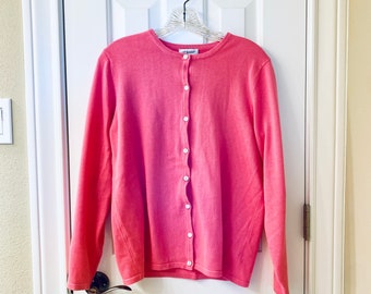 Vintage 1990s 90s Cardigan Sweater Pink Liz Baker Medium - mintmoonshoppe