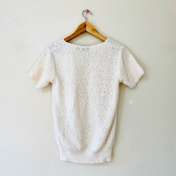Vintage 60s knit blouse ivory cream knitwear top … - image 7