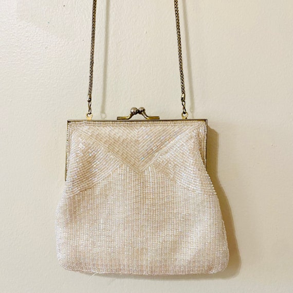 Vintage 50s / 60s beaded purse evening shoulder b… - image 1