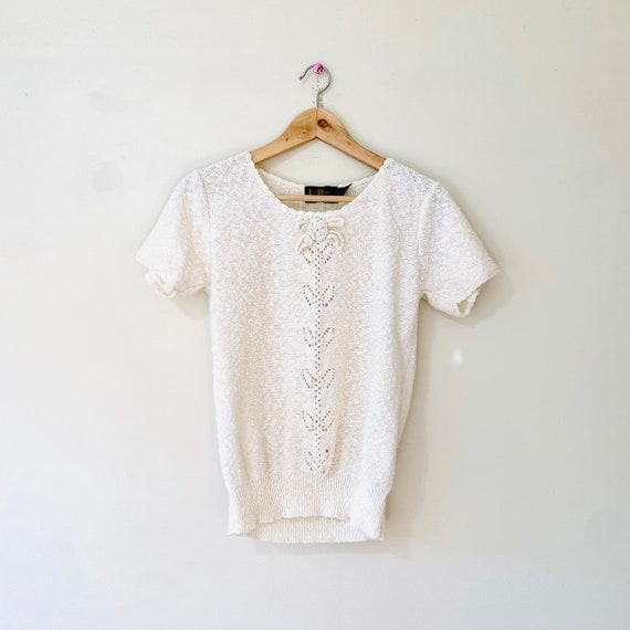 Vintage 60s knit blouse ivory cream knitwear top … - image 1